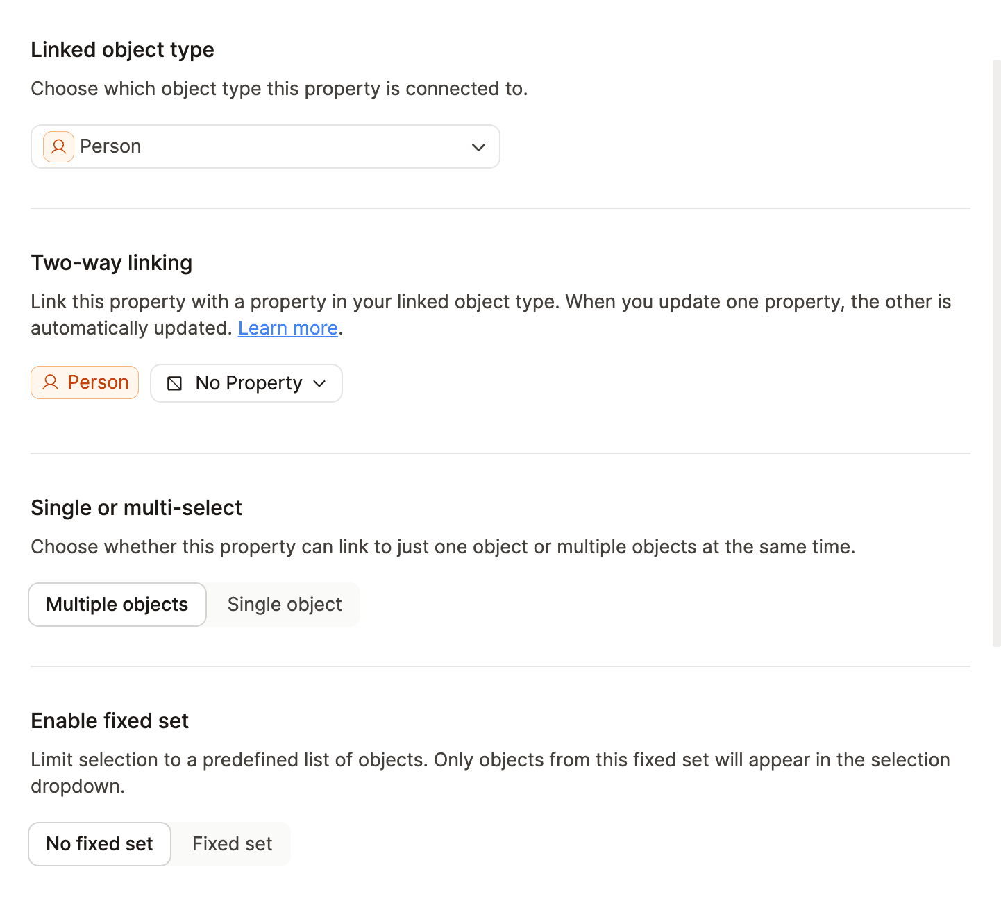 Object settings property