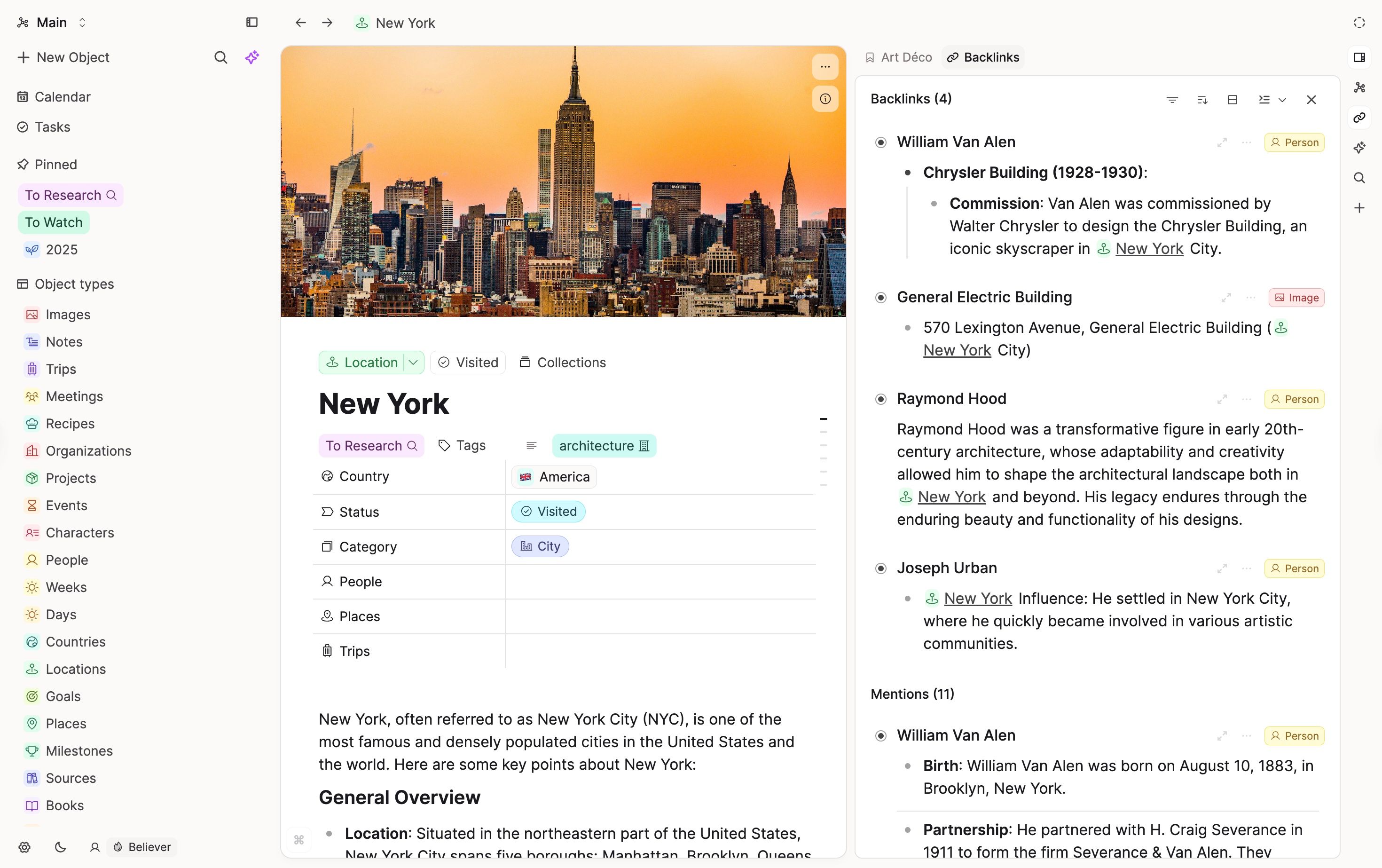 Dedicated backlinks panel