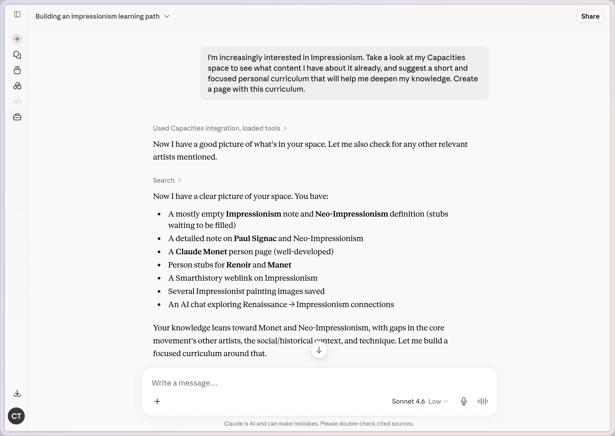 Building a curriculum in Claude