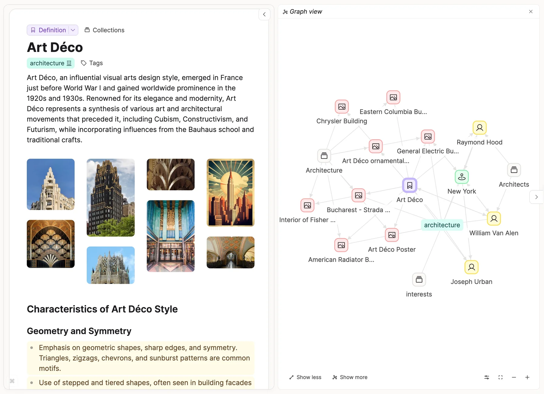 Graph view showing interconnected objects